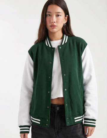UNISEX BOTTLE GREEN VARSITY JACKET