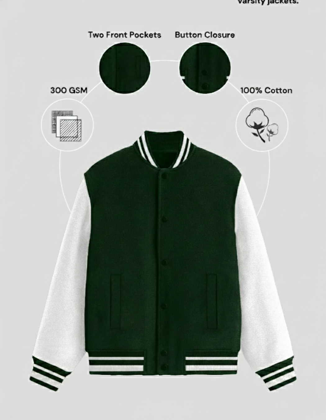 UNISEX BOTTLE GREEN VARSITY JACKET