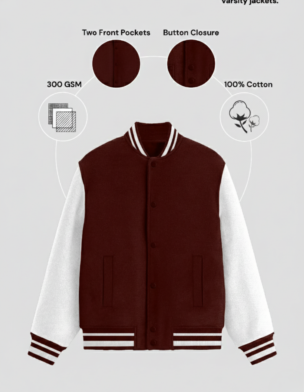 UNISEX MAROON VARSITY JACKET