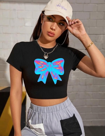 PINK BLUE BOW CROP TOP