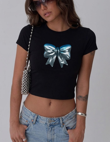METALLIC BOW CROP TOP