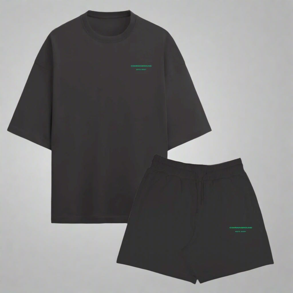 BLACK SOLID TERRY CO-ORD SET