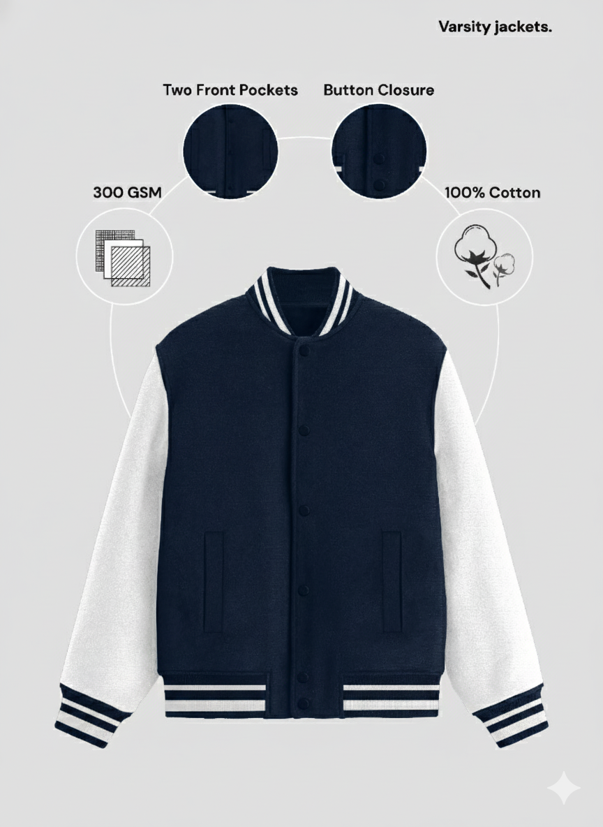 UNISEX NAVY BLUE VARSITY JACKET