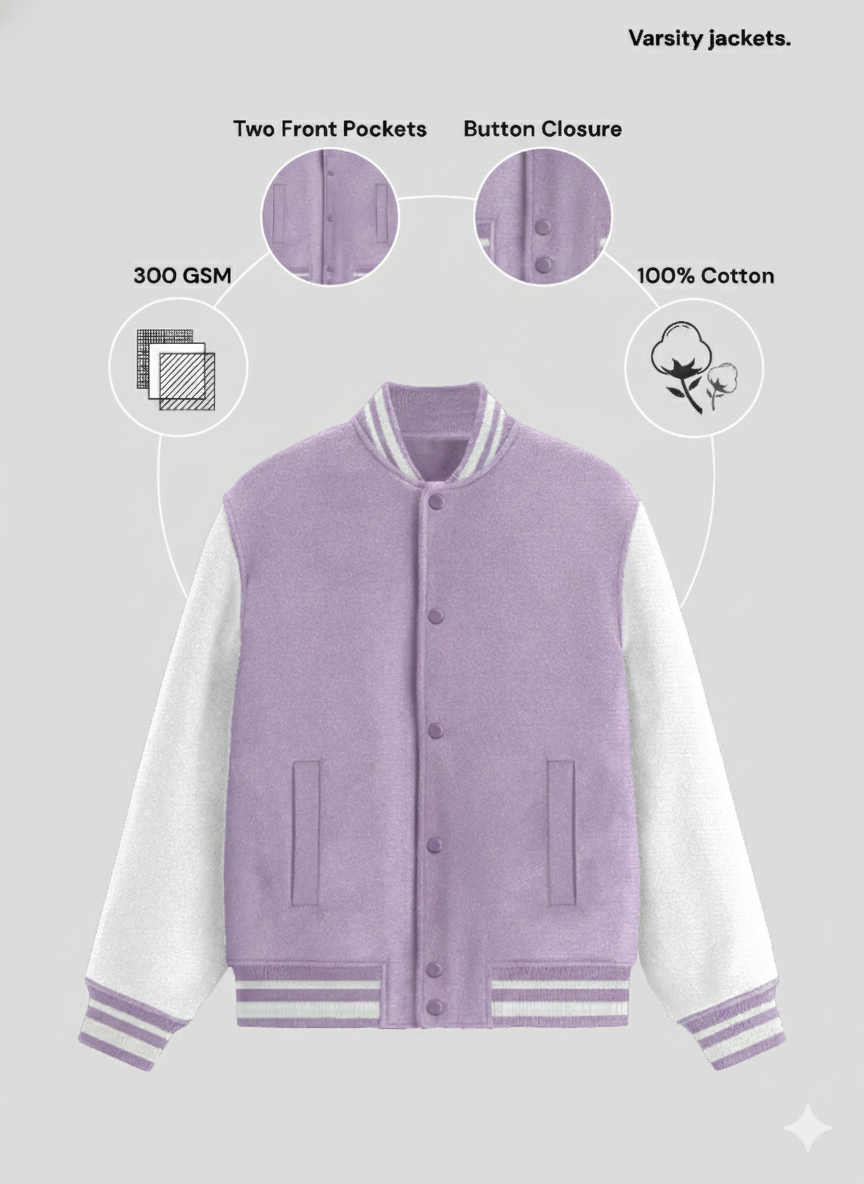 UNISEX LAVENDER VARSITY JACKET
