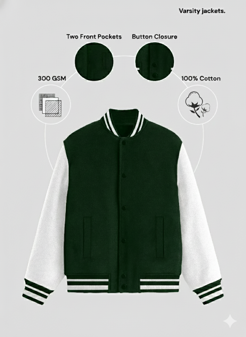 UNISEX BOTTLE GREEN VARSITY JACKET