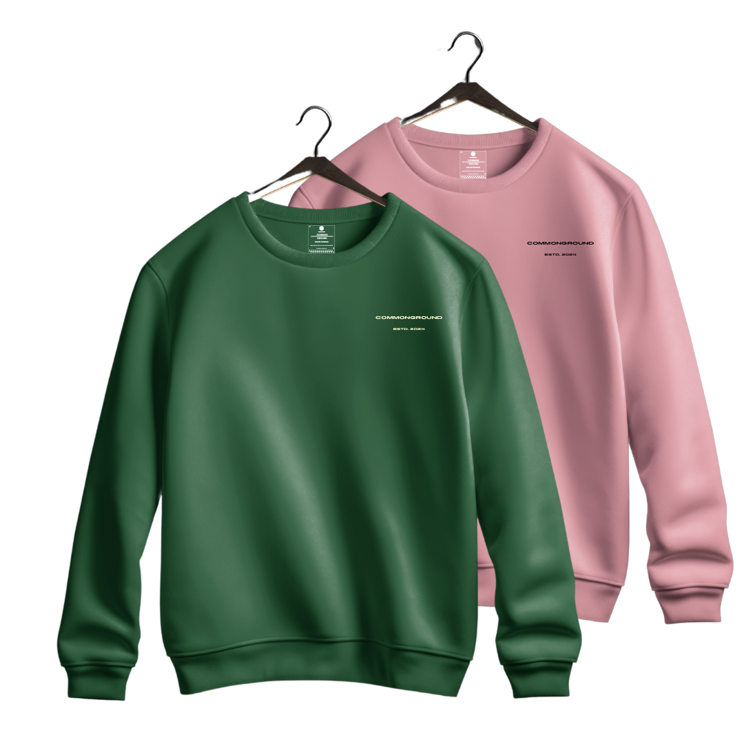 FORREST GREEN & BABY PINK OVERSIZED UNISEX SWEATSHIRT COMBO PACK OF 2