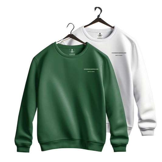 FORREST GREEN & WHITE OVERSIZED UNISEX SWEATSHIRT COMBO PACK OF 2