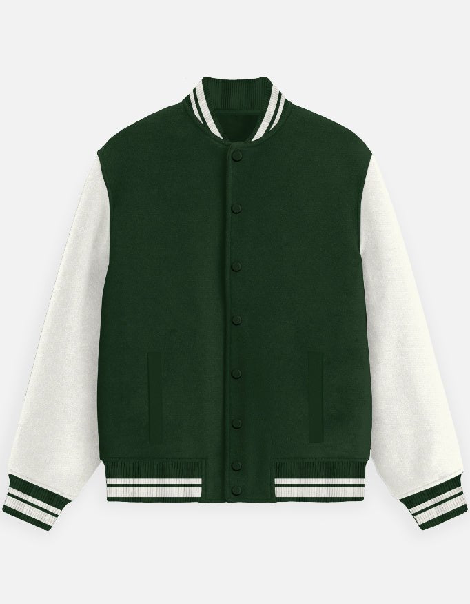 UNISEX BOTTLE GREEN VARSITY JACKET - COMMONGROUND