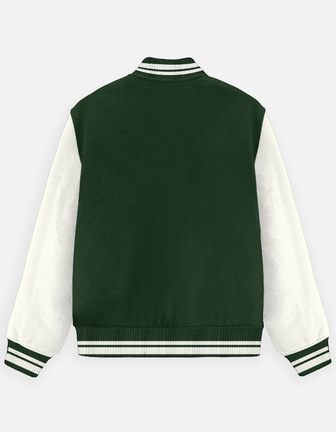 UNISEX BOTTLE GREEN VARSITY JACKET - COMMONGROUND